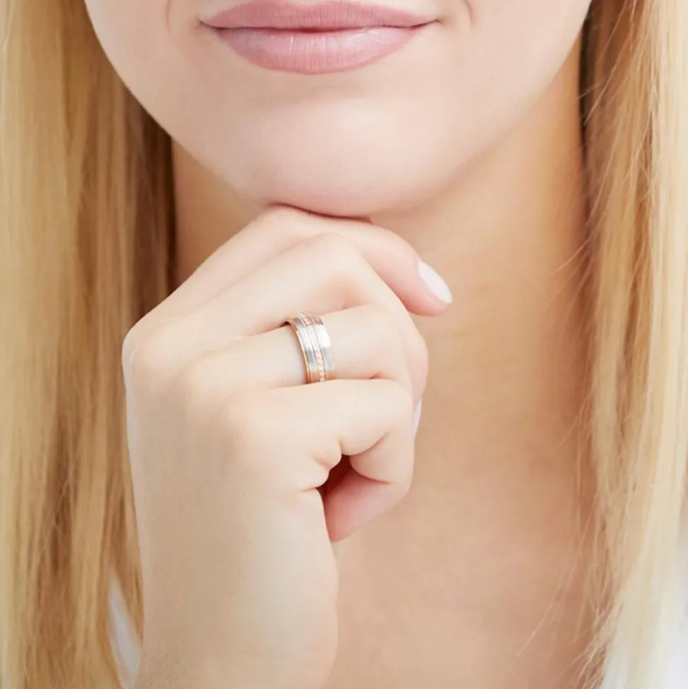 Edelstahlring rosévergoldet mit Zirkonia gravierbar R9245czSL