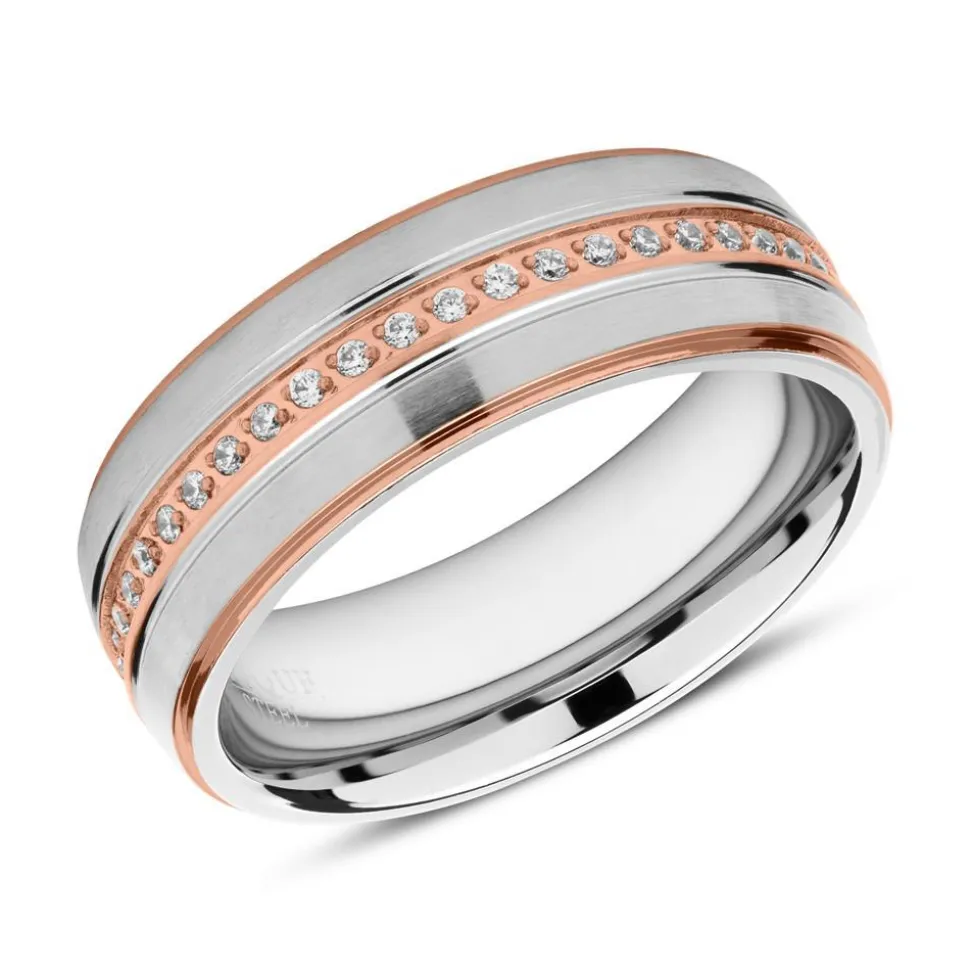 Edelstahlring rosévergoldet mit Zirkonia gravierbar R9245czSL