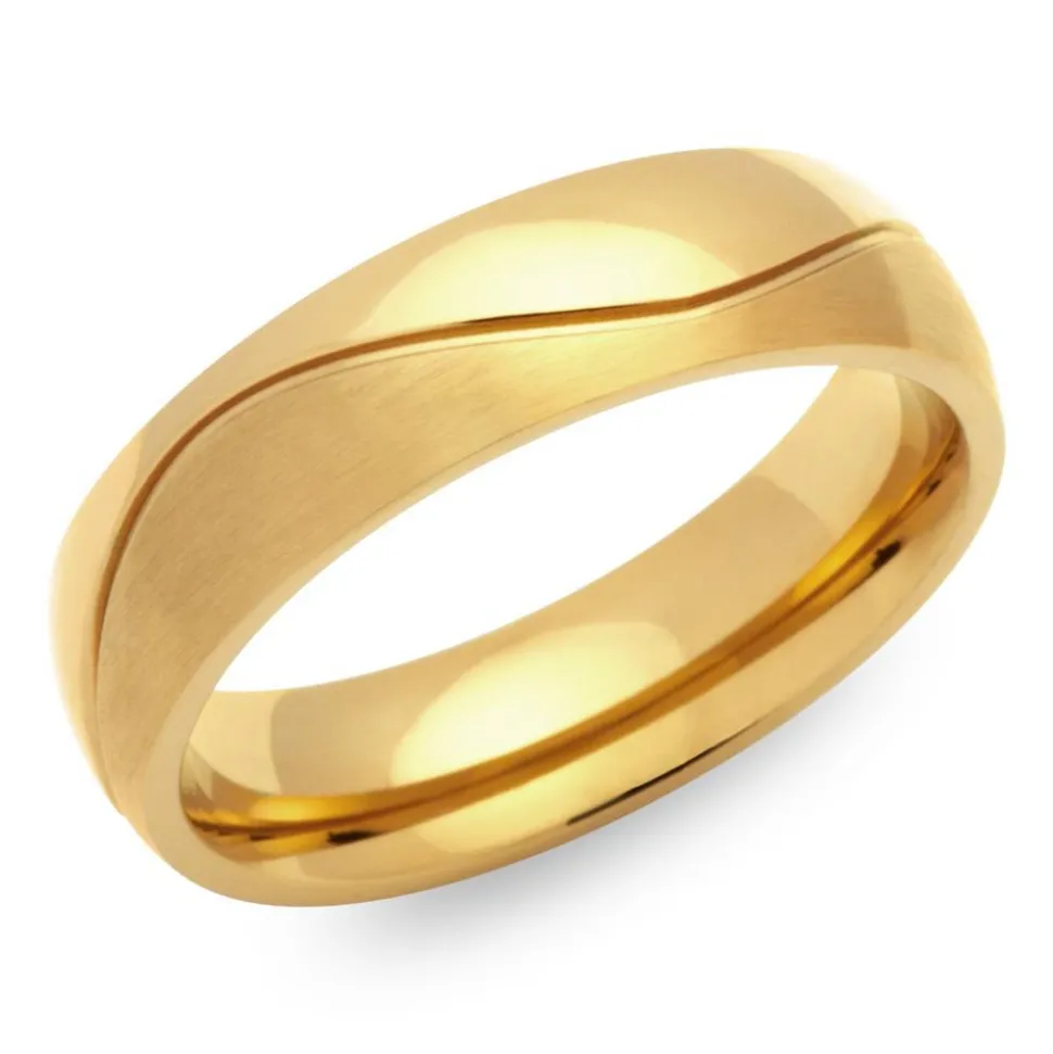 Edelstahlring teilpoliert vergoldet 6mm breit R9178SL