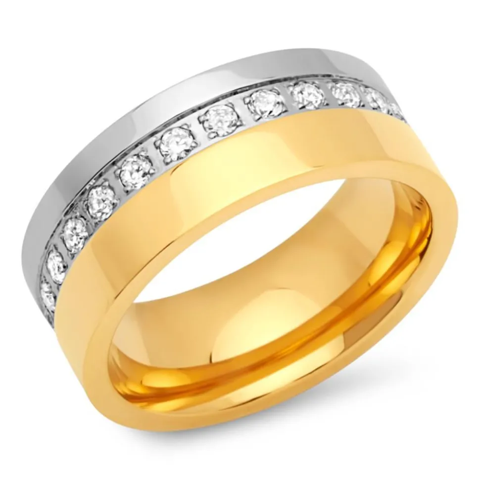 Edelstahlring teilvergoldet 8mm Zirkonia R9189czSL