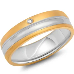Edelstahlring teilvergoldet 6mm Zirkonia R9186czSL