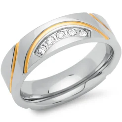 Edelstahlring teilvergoldet 6mm Zirkonia R9193czSL