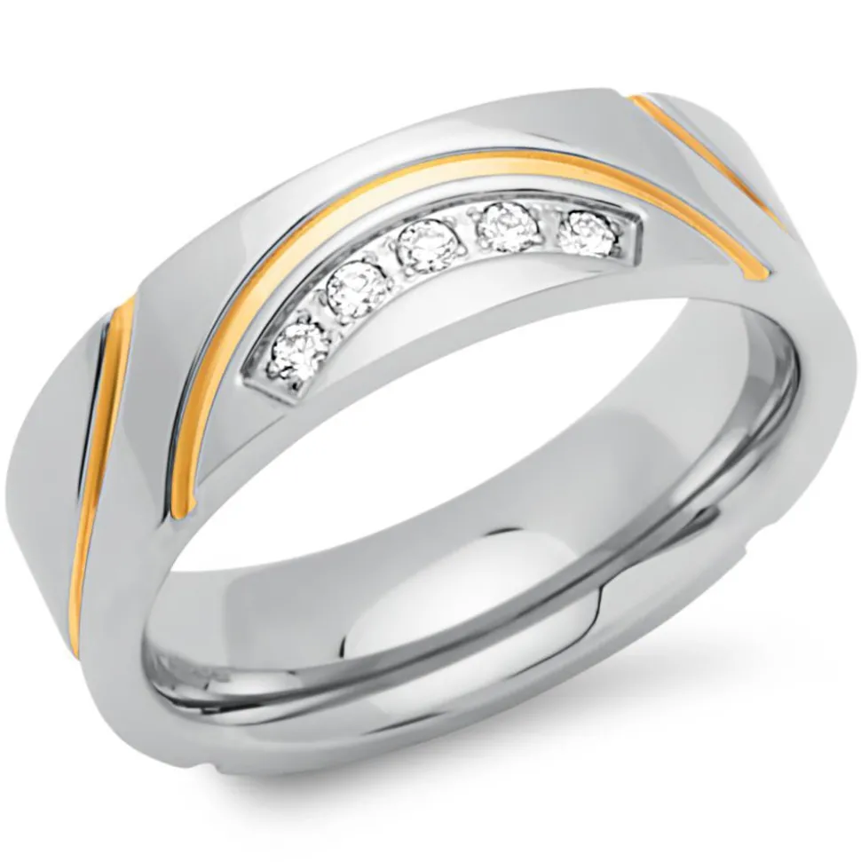 Edelstahlring teilvergoldet 6mm Zirkonia R9193czSL