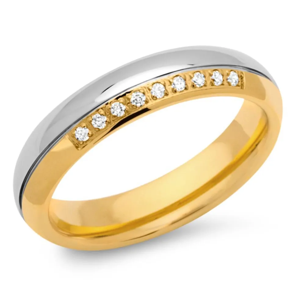Edelstahlring teilvergoldet 5mm Zirkonia R9188czSL