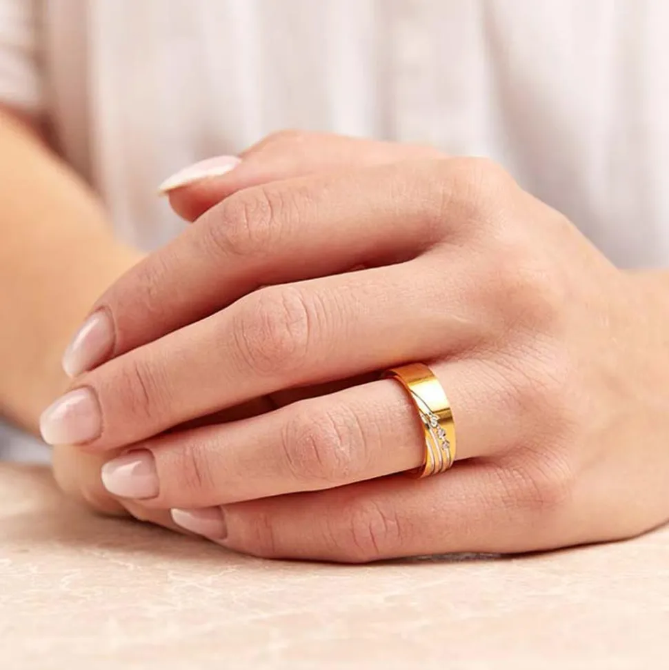 Edelstahlring teilvergoldet 6mm Zirkonia R9195czSL