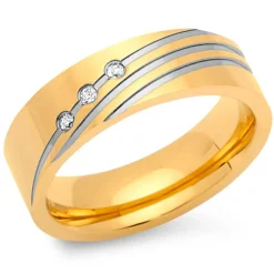 Edelstahlring teilvergoldet 6mm Zirkonia R9195czSL