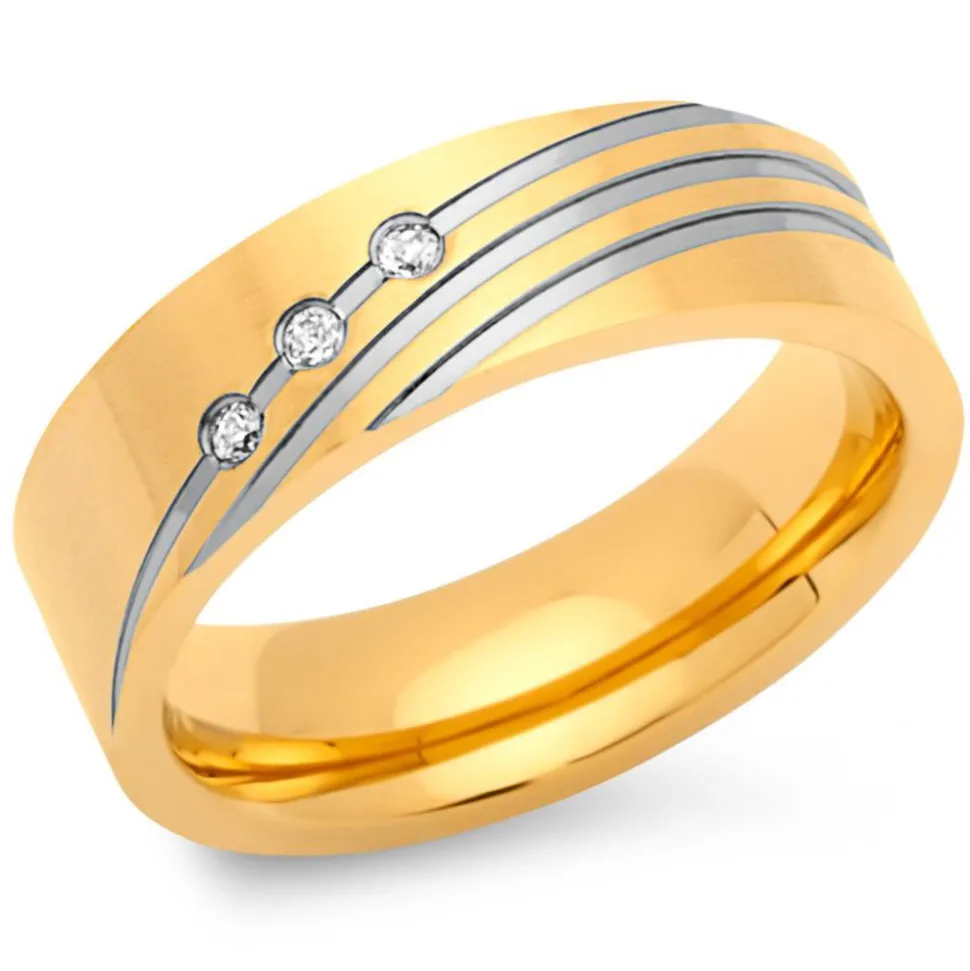 Edelstahlring teilvergoldet 6mm Zirkonia R9195czSL