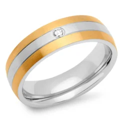Edelstahlring teilvergoldet 6mm Zirkonia R9187czSL