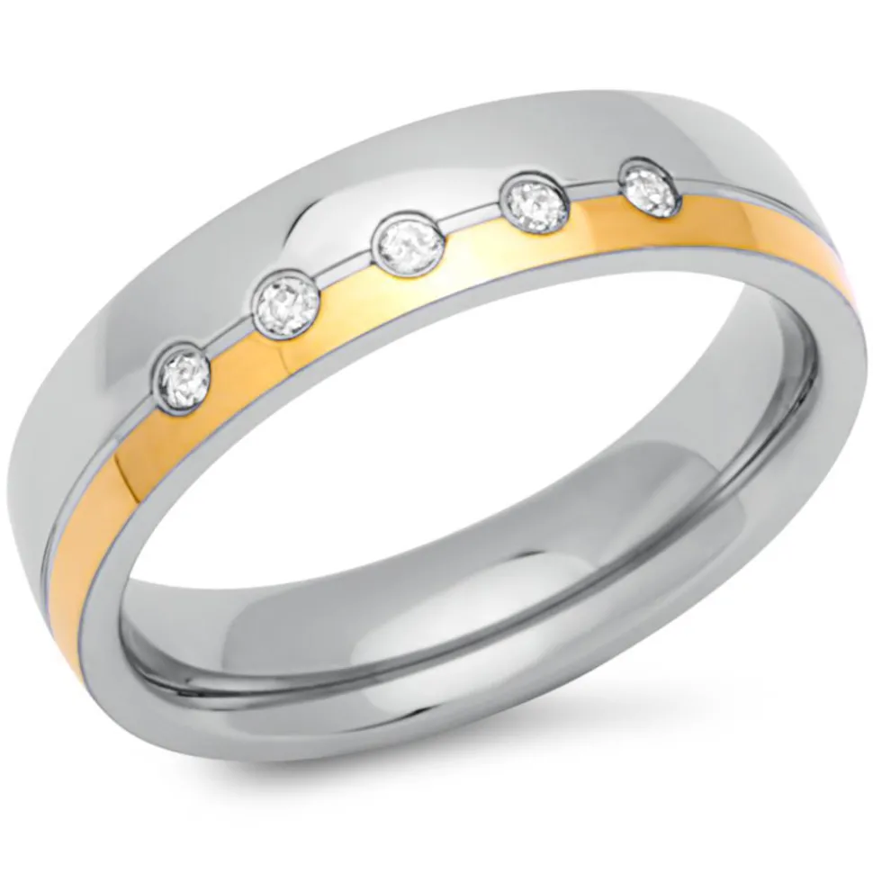 Edelstahlring teilvergoldet 5mm Zirkonia R9194czSL