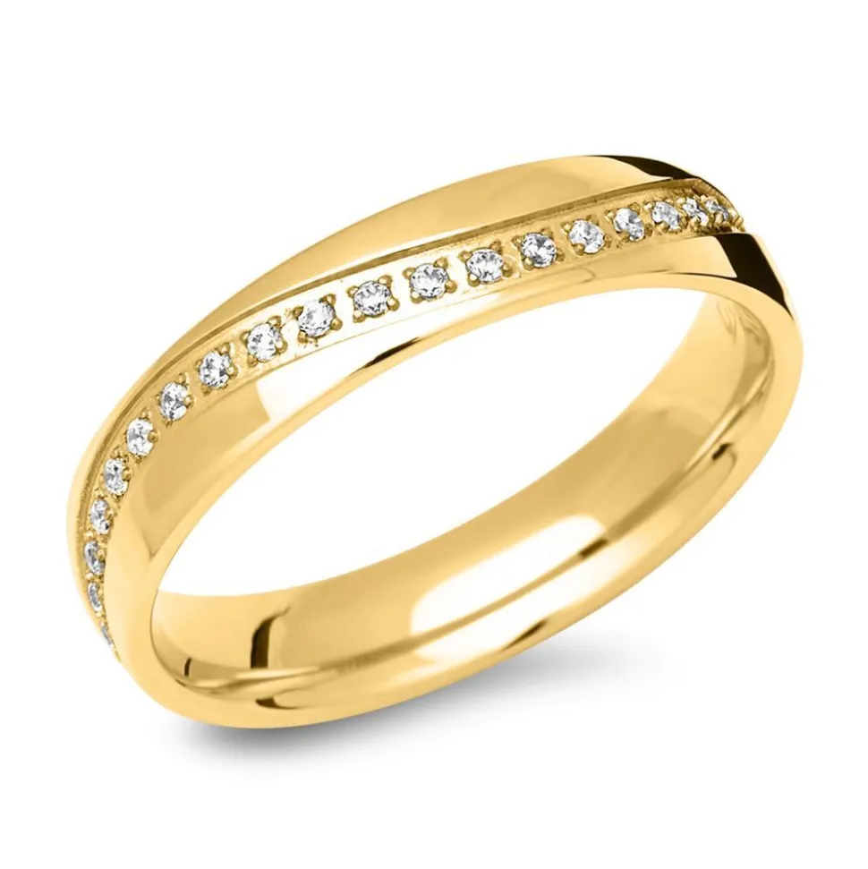 Edelstahlring vergoldet mit vielen Steinen R9222czSL