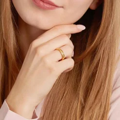 Edelstahlring vergoldet mit vielen Steinen R9222czSL