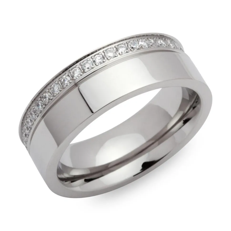 Edelstahlring Zirkonia teilpoliert 7mm breit R9181czSL