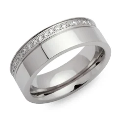 Edelstahlring Zirkonia teilpoliert 7mm breit R9181czSL