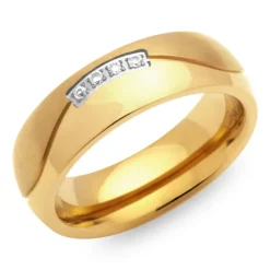 Edelstahlring Zirkonia vergoldet 6mm breit R9178czSL