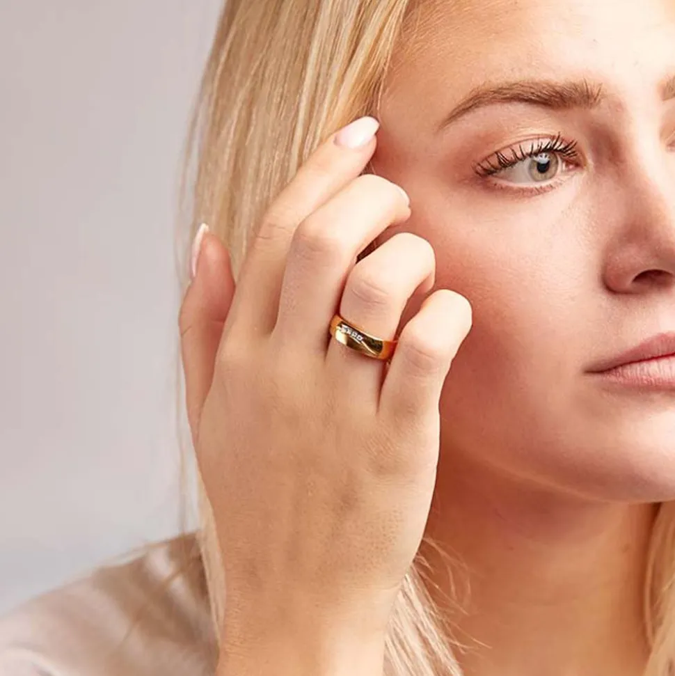 Edelstahlring Zirkonia vergoldet 6mm breit R9178czSL