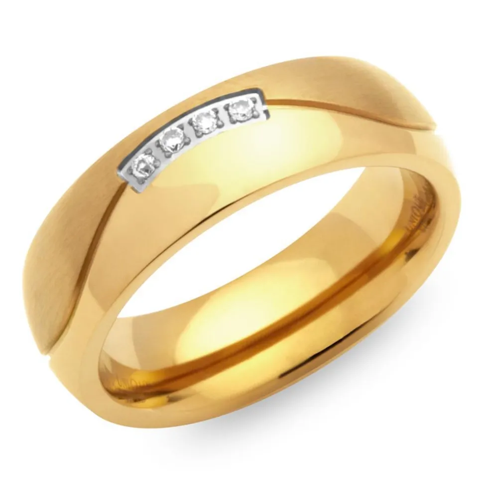 Edelstahlring Zirkonia vergoldet 6mm breit R9178czSL