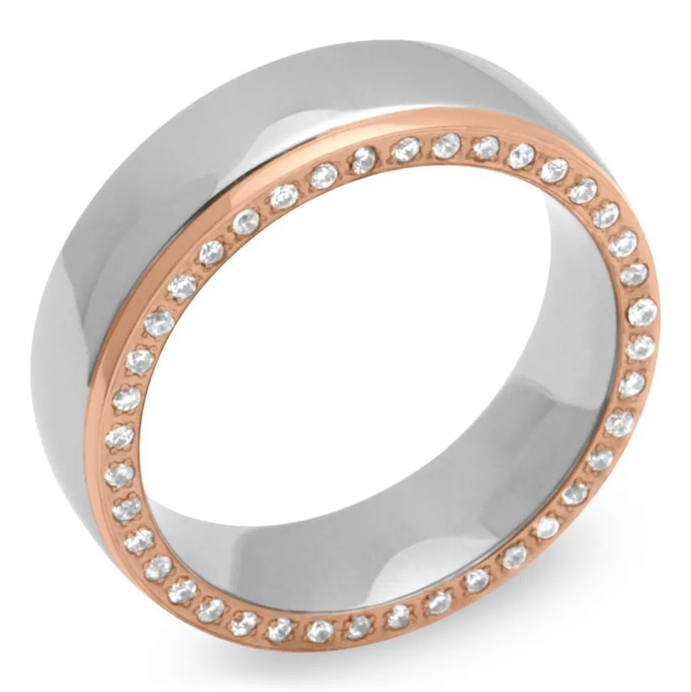 Edelstahlring Zirkonia vergoldet 6mm breit R9179czSL