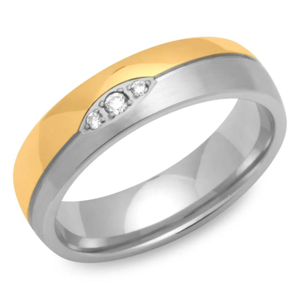 Edelstahlring Zirkonia vergoldet 6mm breit R9185czSL