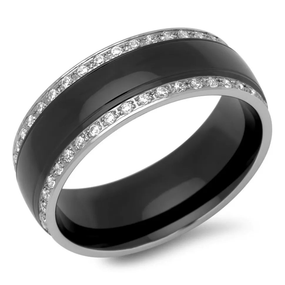 Edelstahlring Zirkonia zweifarbig 8 mm breit R9242czSL
