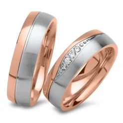 Edelstahl-Trauringe rosévergoldet teilpoliert R9244s
