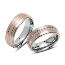 Eheringe aus Edelstahl teilweise rosévergoldet Zirkonia R9245s