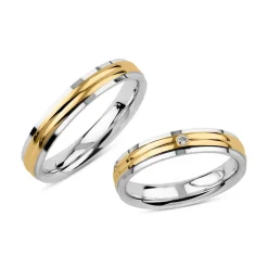 Eheringe aus teilvergoldetem Sterlingsilber, gravierbar R8593s