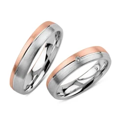 Eheringset aus Sterlingsilber, rosé, gravierbar R8597s