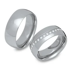 Eheringset Edelstahlringe mit Steinbesatz R9213s