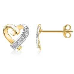 585er Gelbgold-Ohrringe Herz 4 Diamanten DE0152