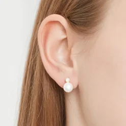 585er Gelbgold-Ohrringe Perle 2 Diamanten DE0163