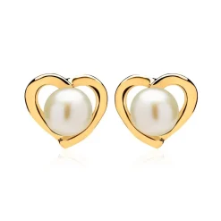 585er Gold Ohrstecker Herz mit Süßwasserperlen GE0373