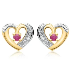 585er Ohrringe 2 Rubine 2 Diamanten 0,008 ct. DE0162