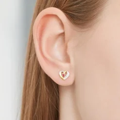 585er Ohrringe 2 Rubine 2 Diamanten 0,008 ct. DE0162