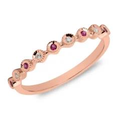 585er Roségold Ring mit Rubinen und Diamanten DR0490