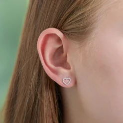 585er Weißgold Herzohrstecker mit Diamanten DE0199-W