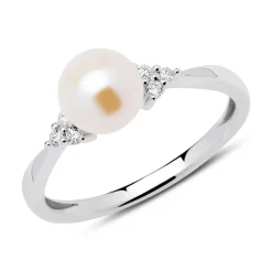 585er Weißgold Ring Diamanten Süßwasserperle DR0417