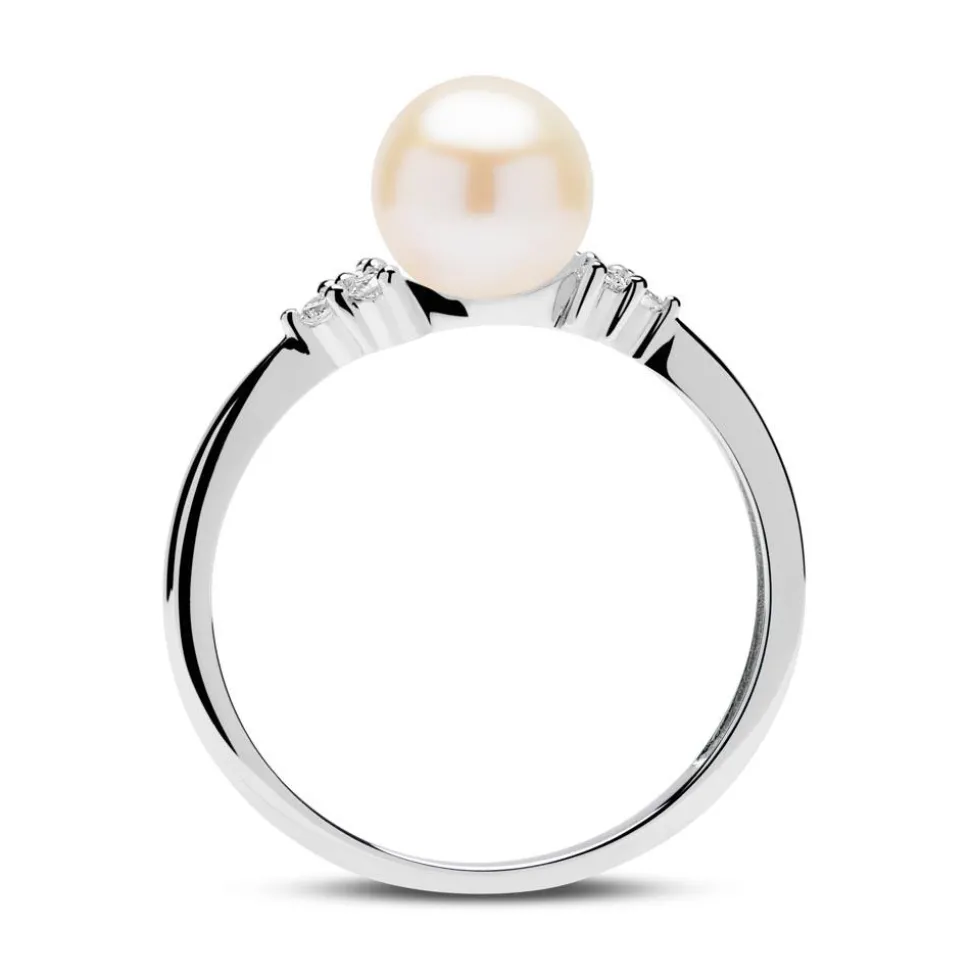 585er Weißgold Ring Diamanten Süßwasserperle DR0417