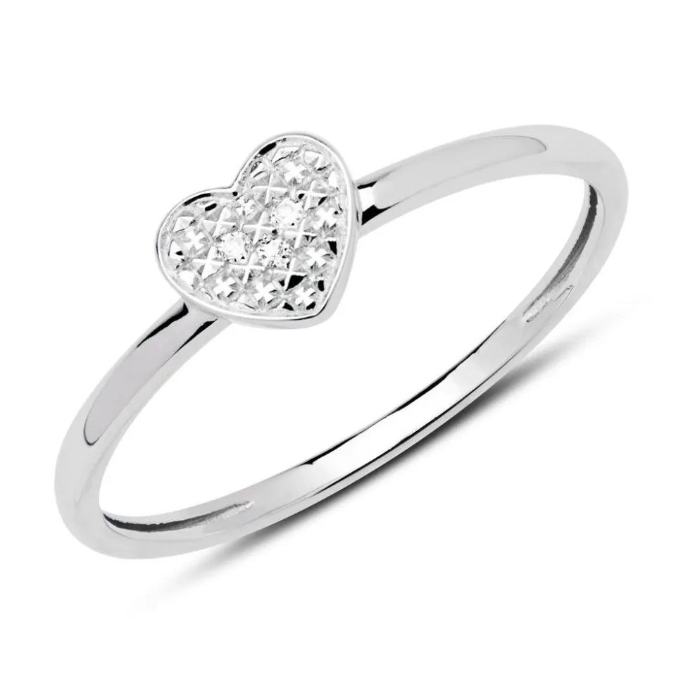 585er Weißgold Ring Herz mit 3 Diamanten DR0421