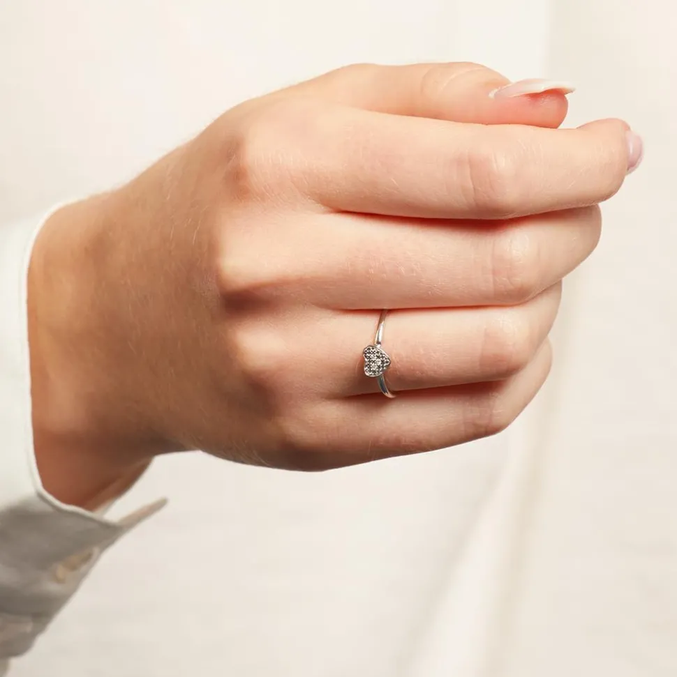 585er Weißgold Ring Herz mit 3 Diamanten DR0421