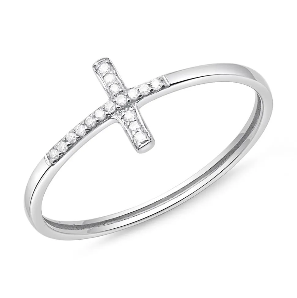 585er Weißgold Ring Kreuz 17 Diamanten DR0382