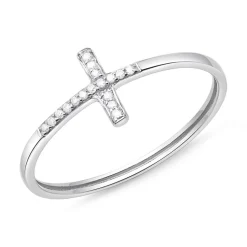 585er Weißgold Ring Kreuz 17 Diamanten DR0382