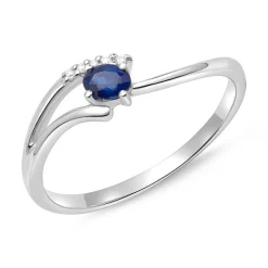 585er Weißgold Ring mit 5 Diamanten und Saphir DR0370SL