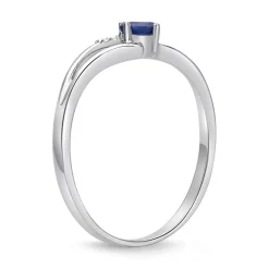 585er Weißgold Ring mit 5 Diamanten und Saphir DR0370SL