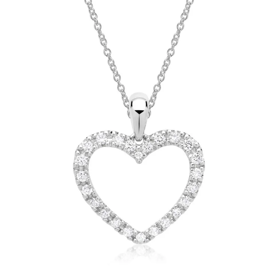 585er Weißgold-Herz-Anhänger 24 Diamanten BDP0010-14KWSL