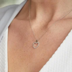 585er Weißgold-Herz-Anhänger 24 Diamanten BDP0010-14KWSL