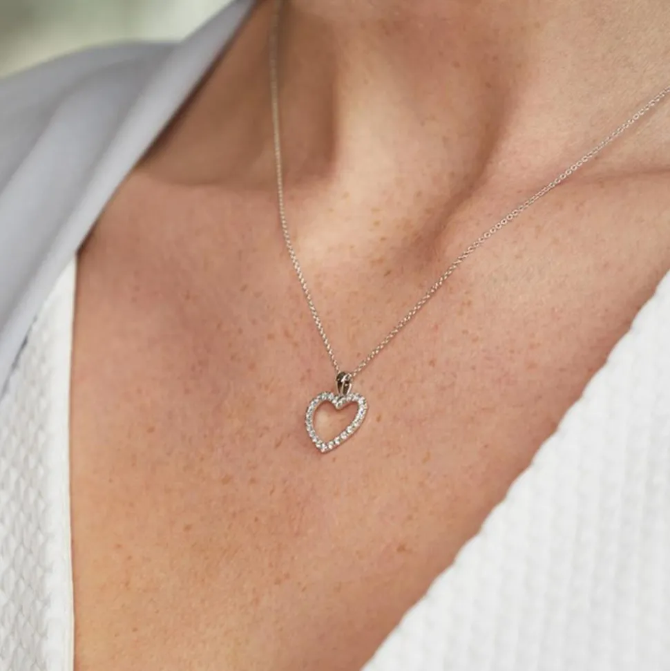 585er Weißgold-Herz-Anhänger 24 Diamanten BDP0010-14KWSL