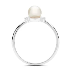 585er Weißgold-Ring Perle 2 Diamanten 0,034 ct. DR0210
