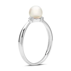585er Weißgold-Ring Perle 2 Diamanten 0,034 ct. DR0210