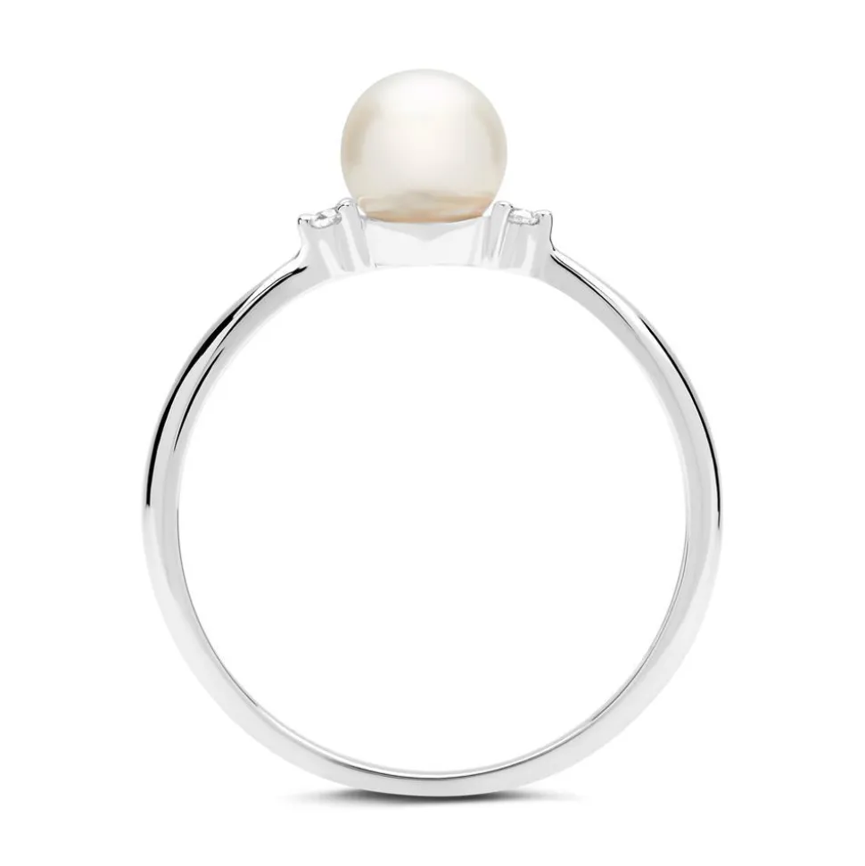 585er Weißgold-Ring Perle 2 Diamanten 0,034 ct. DR0210