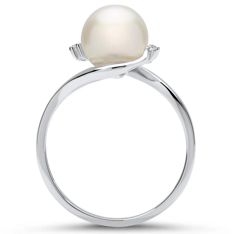 585er Weißgold-Ring Perle 4 Diamanten 0,028 ct. DR0211